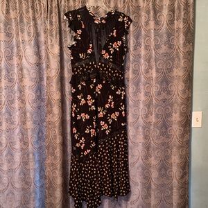 Topshop Lace Floral Asymmetrical Black Midi Dress